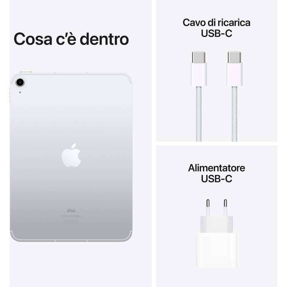 Apple iPad (10^gen.) Tablet 10.9" Memoria 64 Gb Wi-Fi + Cellular iPadOS 16 colore Argento